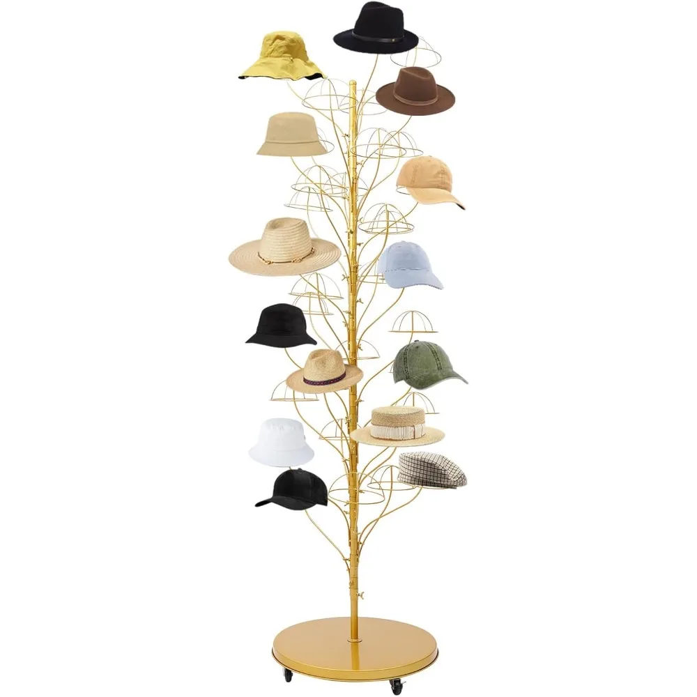 

35-hanger Metal Hat Rack, Retail Freestanding Hat Wig Display Stand, Floor-Standing Holder Stand for Hat Wig, Commercial Large