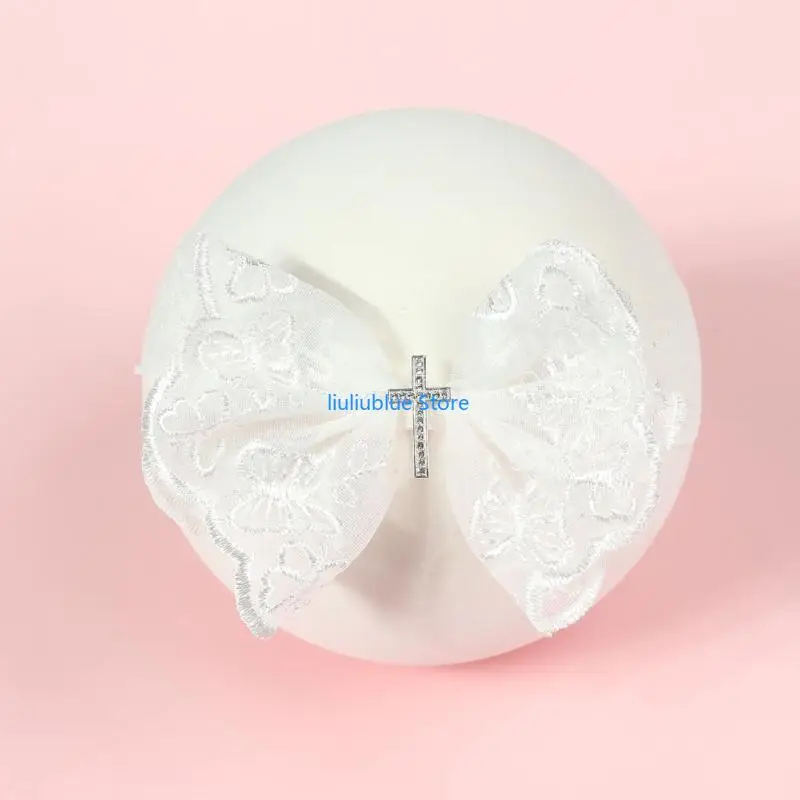 أقواس شعر من الدانتيل لربطة شعر مرنة للأطفال البنات باللون الأبيض 62CF #5