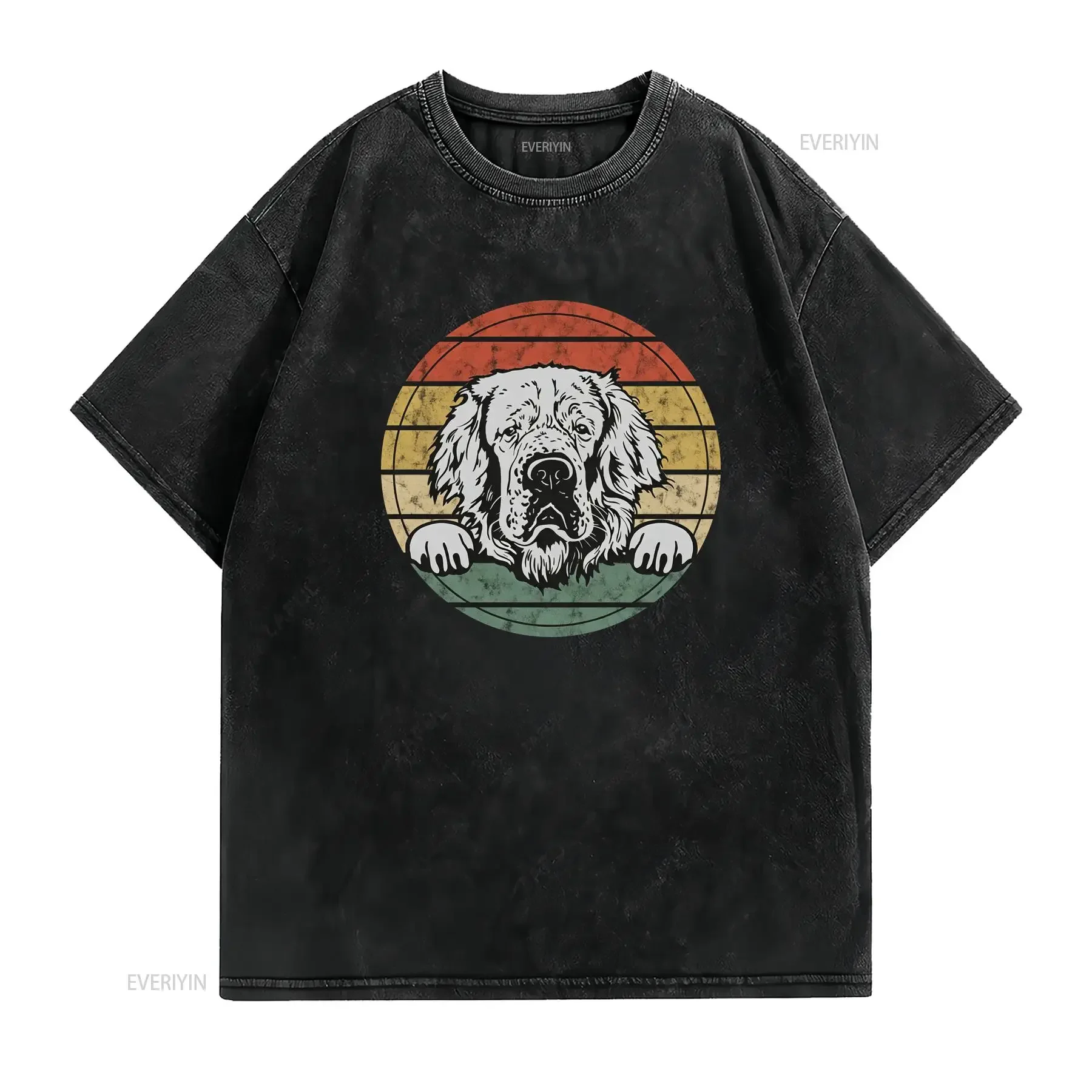 Dog Retro Clumber Spaniel T ShirT vintage Washed Casual streetwear Versatile Breathable fashion Soft Stylish Slightly homme