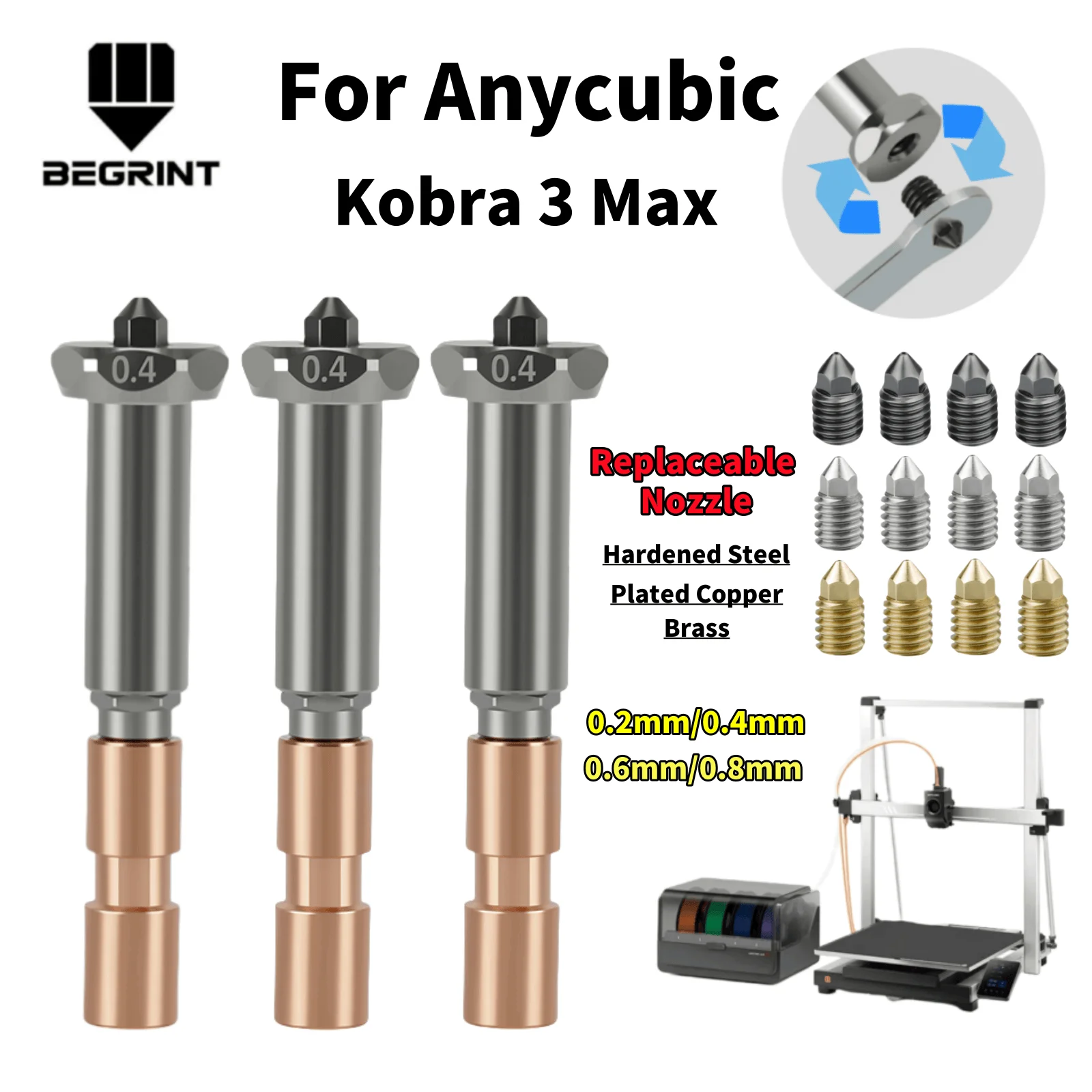 

Обновленное сопло для Anycubic Kobra 3 Max, сопло из закаленной стали, сменное сопло для Anycubic Kobra 3 Max Combo, детали 3D-принтера