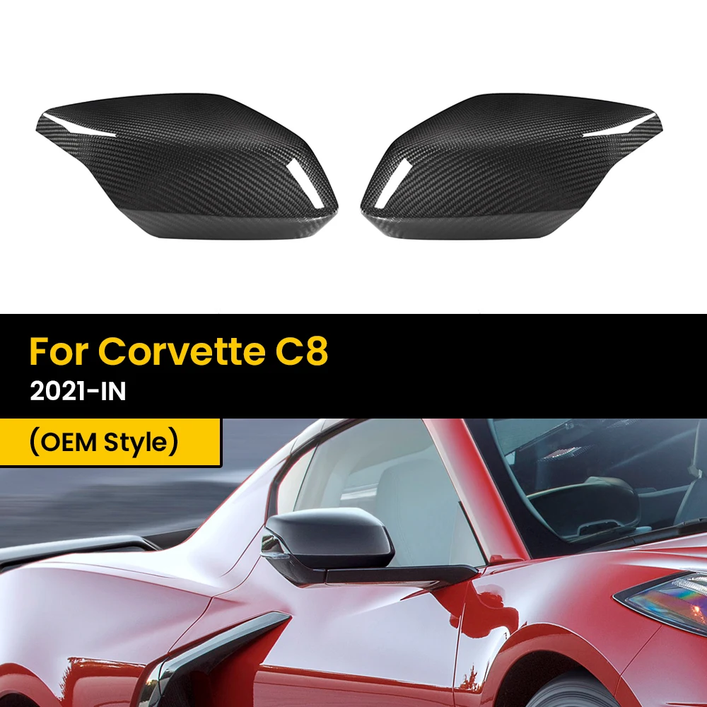 

For Corvette C8 2021-IN OEM Style Real Dry Carbon Fiber Side-door Rear View Mirror Caps Car Exterior Replacement