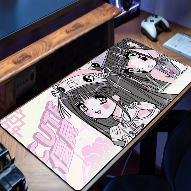 

Mousepad Rubber Mouse Pad Gaming Accessories Gamer Cabinet Carpets Office Pink Illustration Girl Computer Desk Mat Keyboard Pads