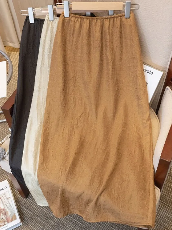 

Summer 2026 plus Size Women's High Waist A-Line Straight Leg Long Skirt Casual Versatile High Waist Elastic Waist Hip Concealing