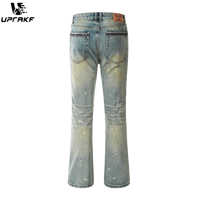 UPRAKF Basic Flared Jeans Pocket Splash Ink Streetwear Pantalones Summer Denim Trousers Casual Fashion High Street