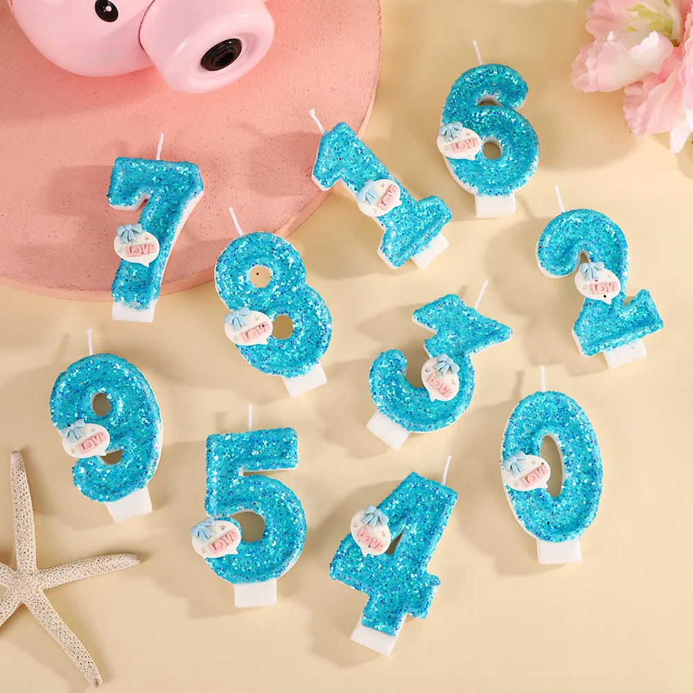 LOVE Heart-shaped Digital Birthday Candle - Sky Blue Ribbon Candle, Party Gift, Birthday and Anniversary Candle
