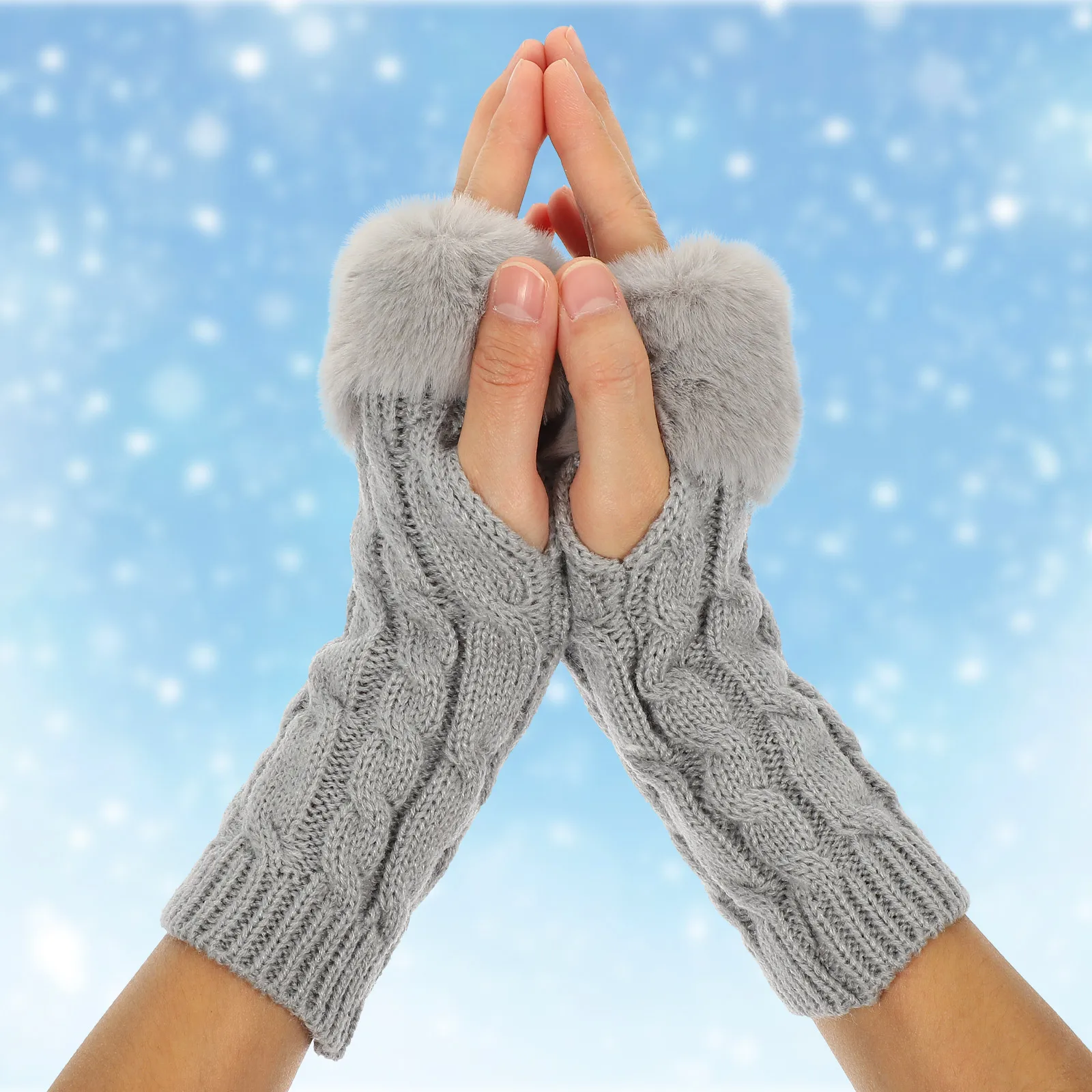 

1 Pair Half-Finger Sleeves Warm Winter Arm Warmers Lightweight Knit Gloves For Women Outdoor Practical Skin-Friendly Washable