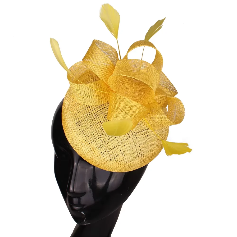 

Church Wedding Party Bride Frether Fascinator Hat Hair Clip Race Chapeau Cap Sinamay Ladies Hair Accessories Headwear