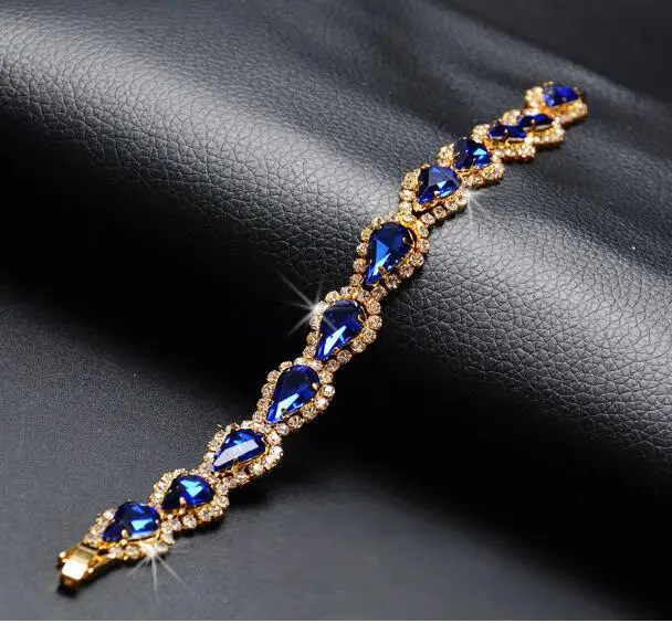 Korean Luxury Blue Topaz 18K Gold Bracelet for Women Wedding Gift Gold Silver Color Metal Roman Chain Bracelets Bangles Jewelry