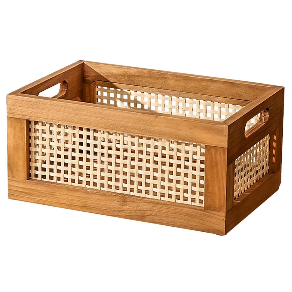 Cesta para almacenamiento, caja de ratán Vintage de madera maciza, cestas de escritorio, estantes para contenedores de lavandería