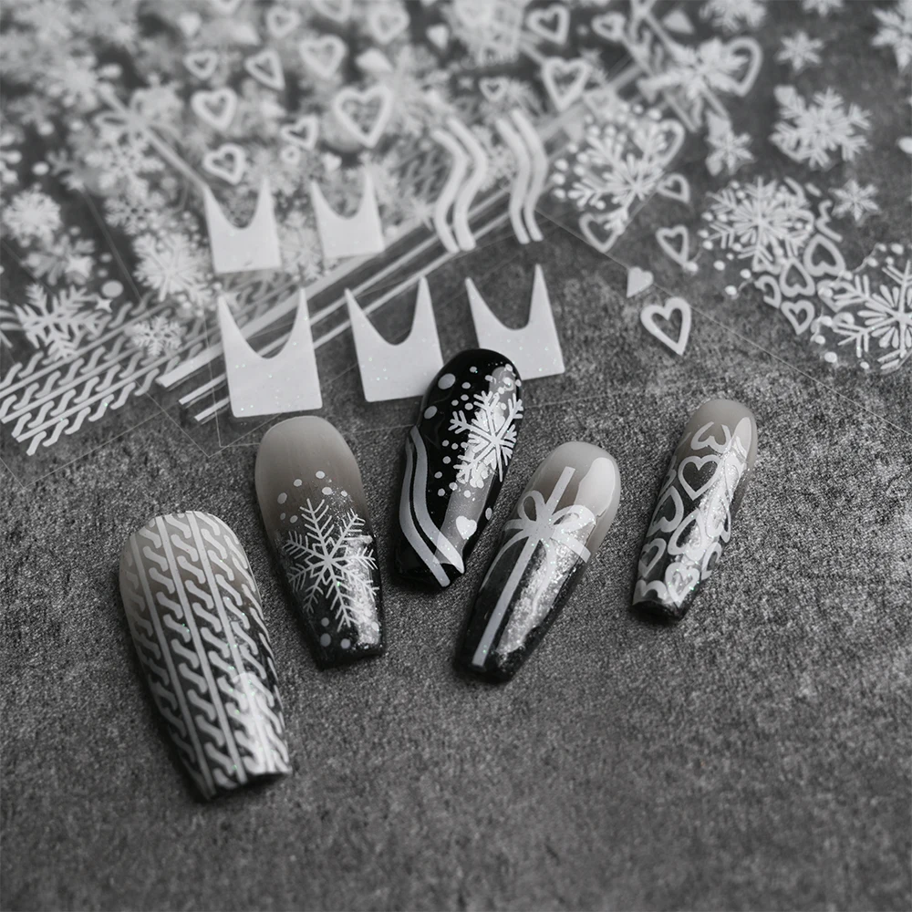 3D White Snowflake Christmas Nail Art Sticker Reindeer Heart Love Bowknot Snow Nail Decals Xmas Winter Festive Nail Supplies*&%-