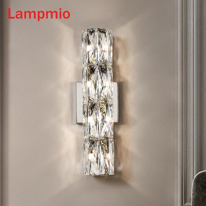 

Lampmio Decorative Crystal Wall Lamp For Bedside Luxury Long Sivler Wall Light Bedroom Living Room Art DECO LED Wall Sconce