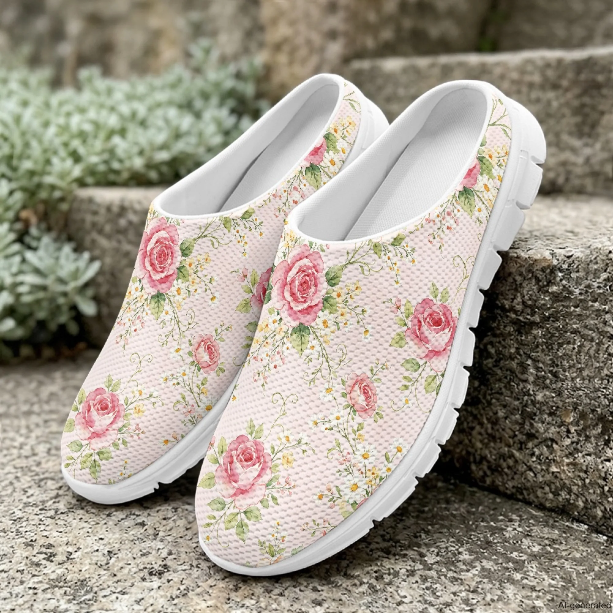 XIXIRIMIDO Women's Slippers Nurse Shoes Women's Sandals Roses Print Sapatos Femininos Elegante Man Shoes Chinelo 35-48