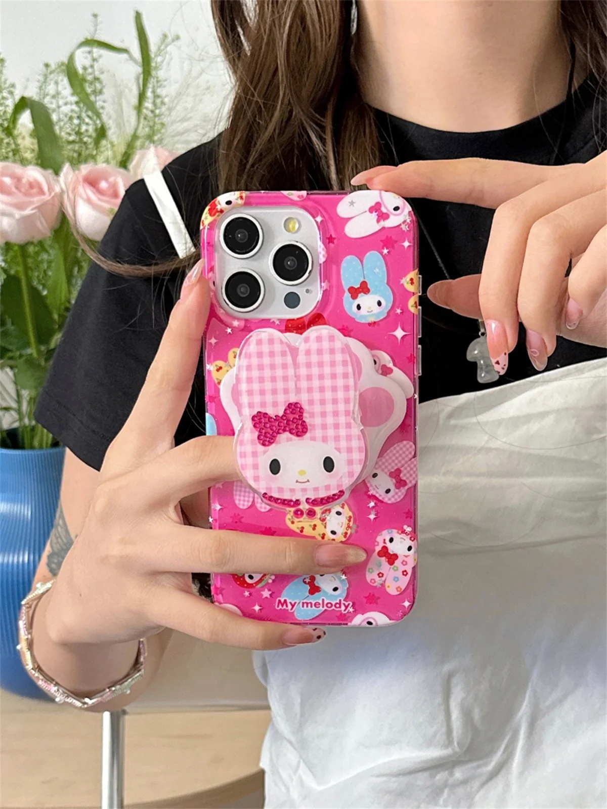 Funda de teléfono magnética con purpurina Sanrio Melody, color rosa, a la moda, para iPhone 16 Pro 15 14 13, con soporte para fundas Magsafe