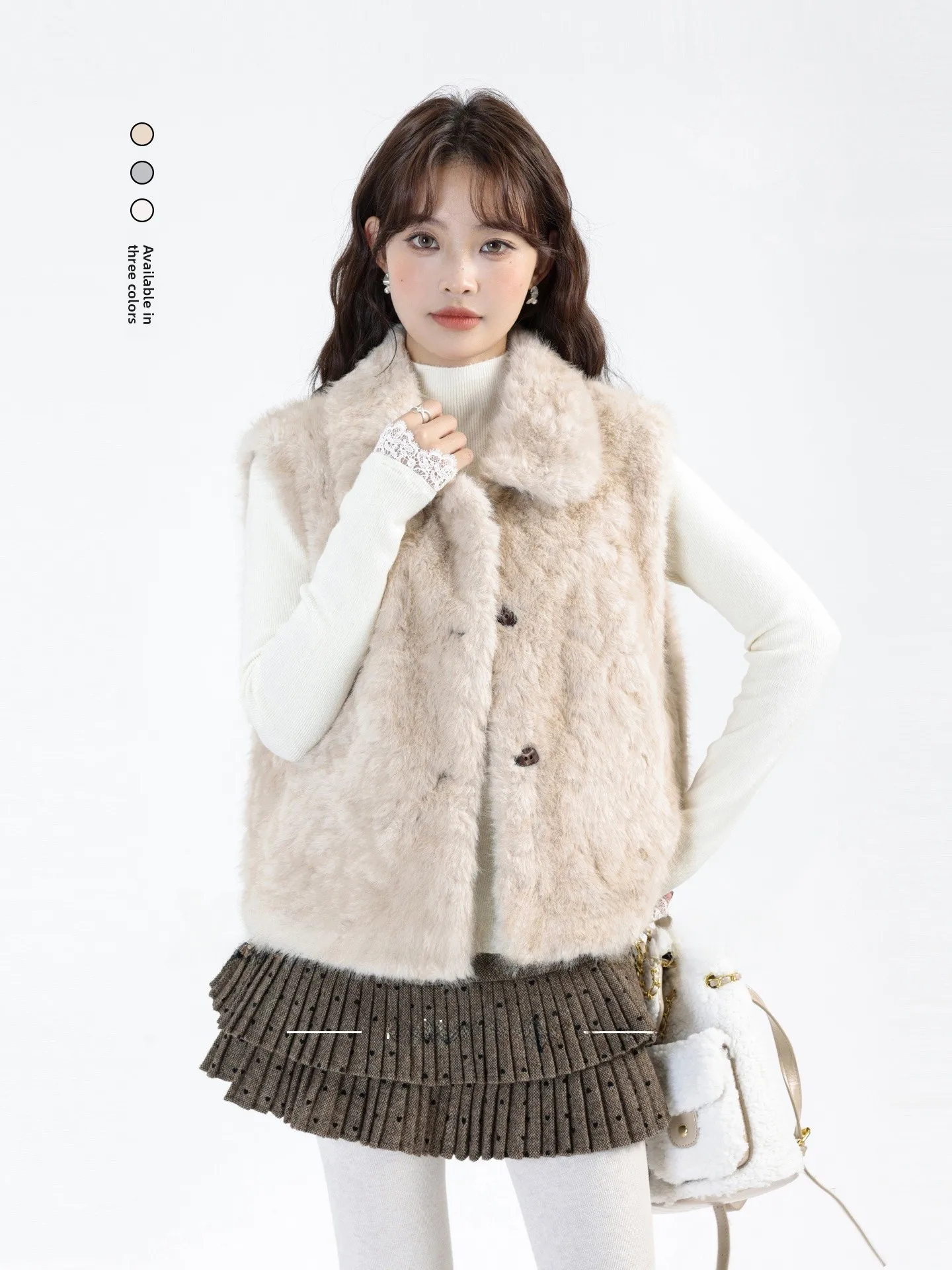 

Корейский повседневный жилет без рукавов, модный, для многослойных образов, с воротником из искусственного меха, обновленная версия, женская короткая верхняя одежда/пальто