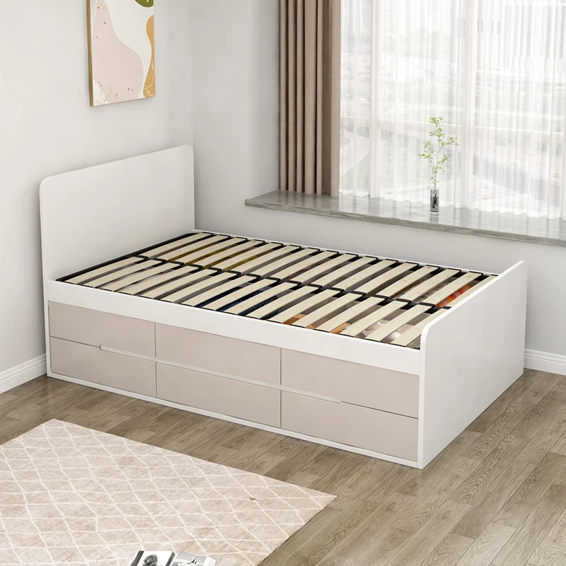 Solid wood storage bed, small apartment drawer, tatami rollover air pressure bed, space-saving half-height high box bed