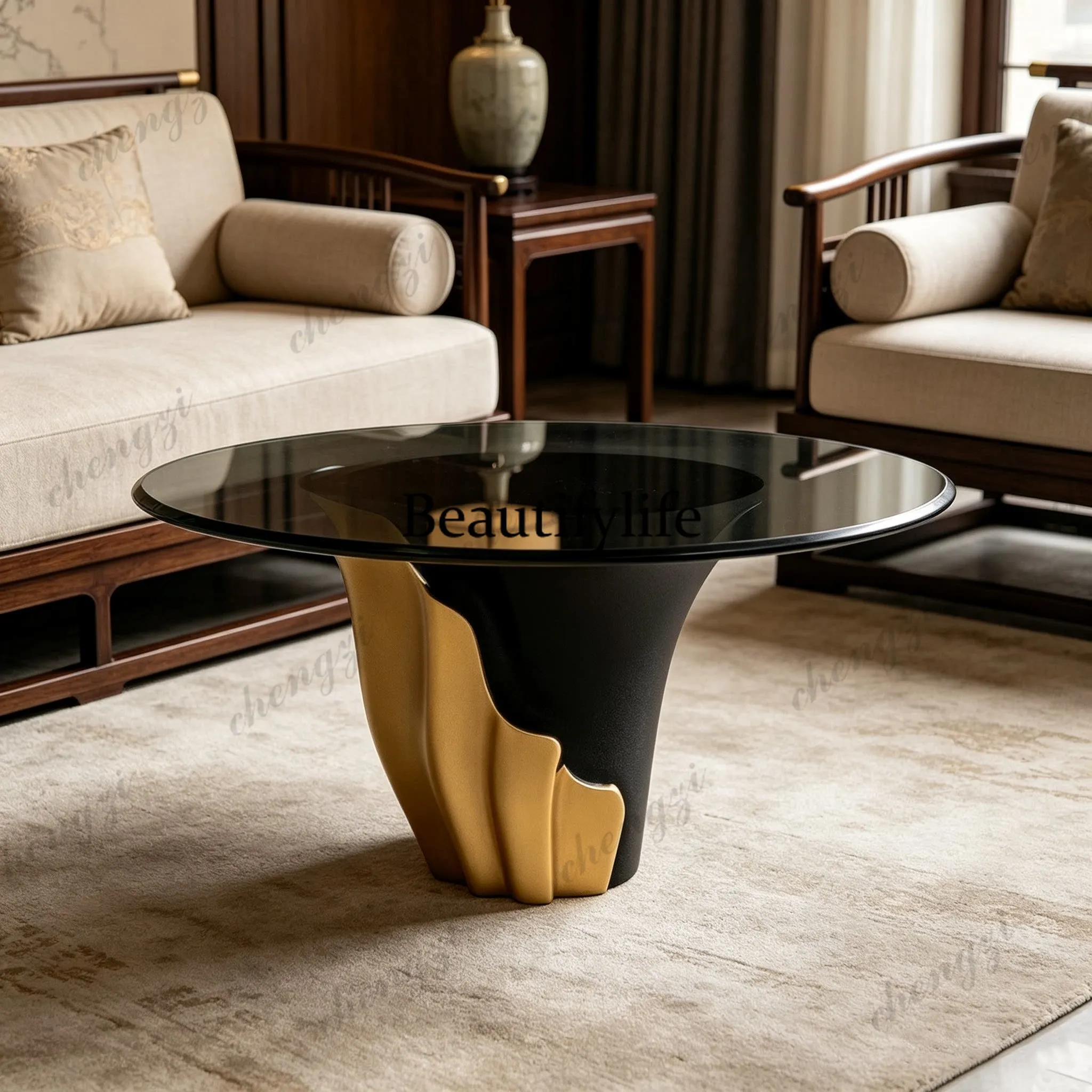 Italian light luxury art side few living room villa modern high-end design sense coffee table round sofa corner few