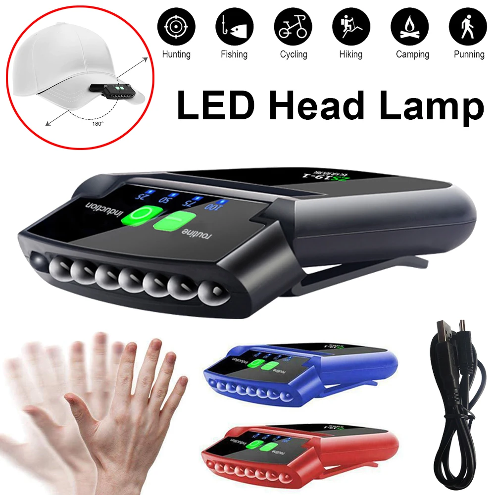 

Mini LED Sensor Headlamp Hat Clip Night Lights Super Bright Torch Fishing Camping Flashlight Lamp USB Rechargeable Head Light