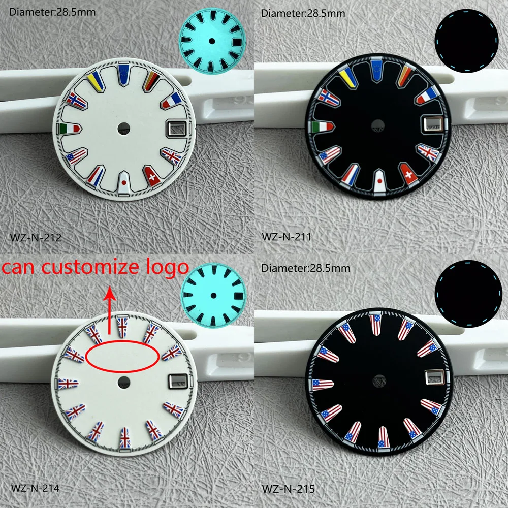 28.5mm nh35 dial estados unidos bandeira do reino unido dial nh35 para japão nh35 movimento automático acessórios de relógio personalizar logotipo
