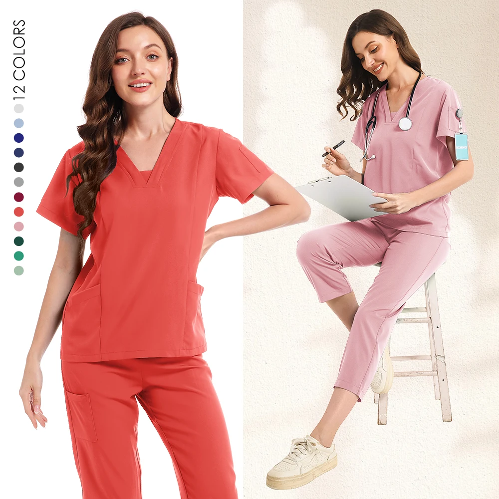 Surgical V-neck shirt, casual long pants, medical care, beauty clothing, nurse uniform set, doctor, dentist clinic work clothes