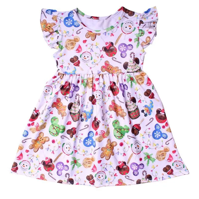 Disney Girls Christmas Boutique Dress Winter Toddlers Cartoon Pearl Dresses Milksilk Short Sleeve A-line Knee-length Clothes