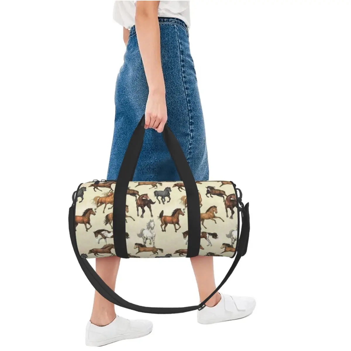 Sunset Horse Gym Bag Cool Animal Print Travel Training Sports Bags Men\'s Design Large Retro Fitness Bag Weekend Handbags