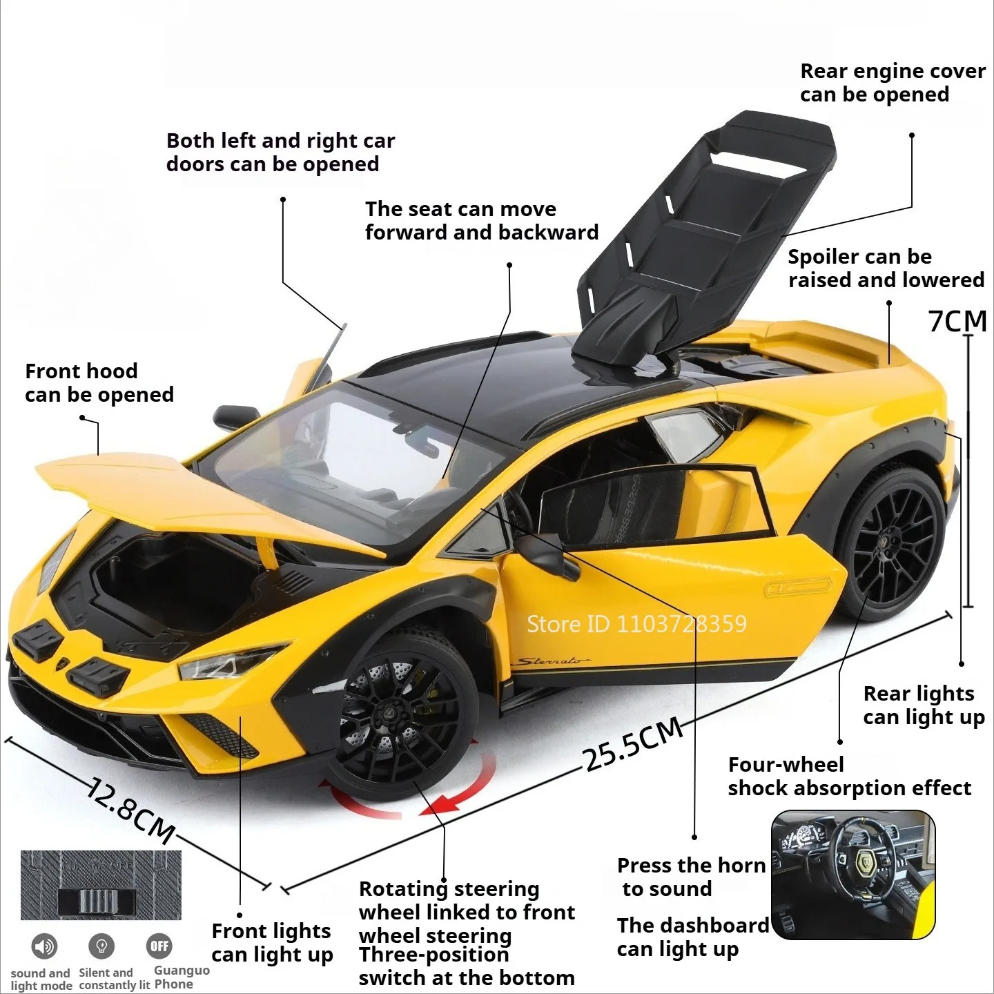 1:18 Scale Model Huracan Sterrato V12 Supercar Toys Alloy Diecast Sound Light Shock Absorption Doors Opened Ornament Sports Cars