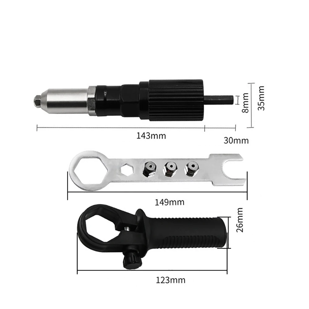 Pistola remachadora eléctrica con batería, máquina remachadora para taladro inalámbrico, cabezal de conversión de pistola remachadora, herramienta para tuercas de remache de 2,4/3,2/4/4,8mm