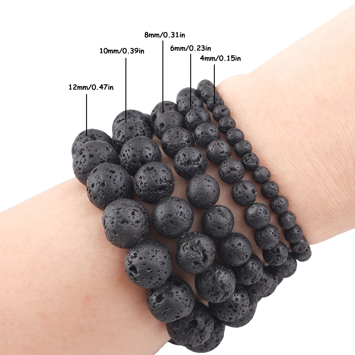 Wholesale Natural Black Lava 4mm 6mm 8mm 10mm 12mm round Volcanic Loose Beads for Jewelry Making Or Gift Charms