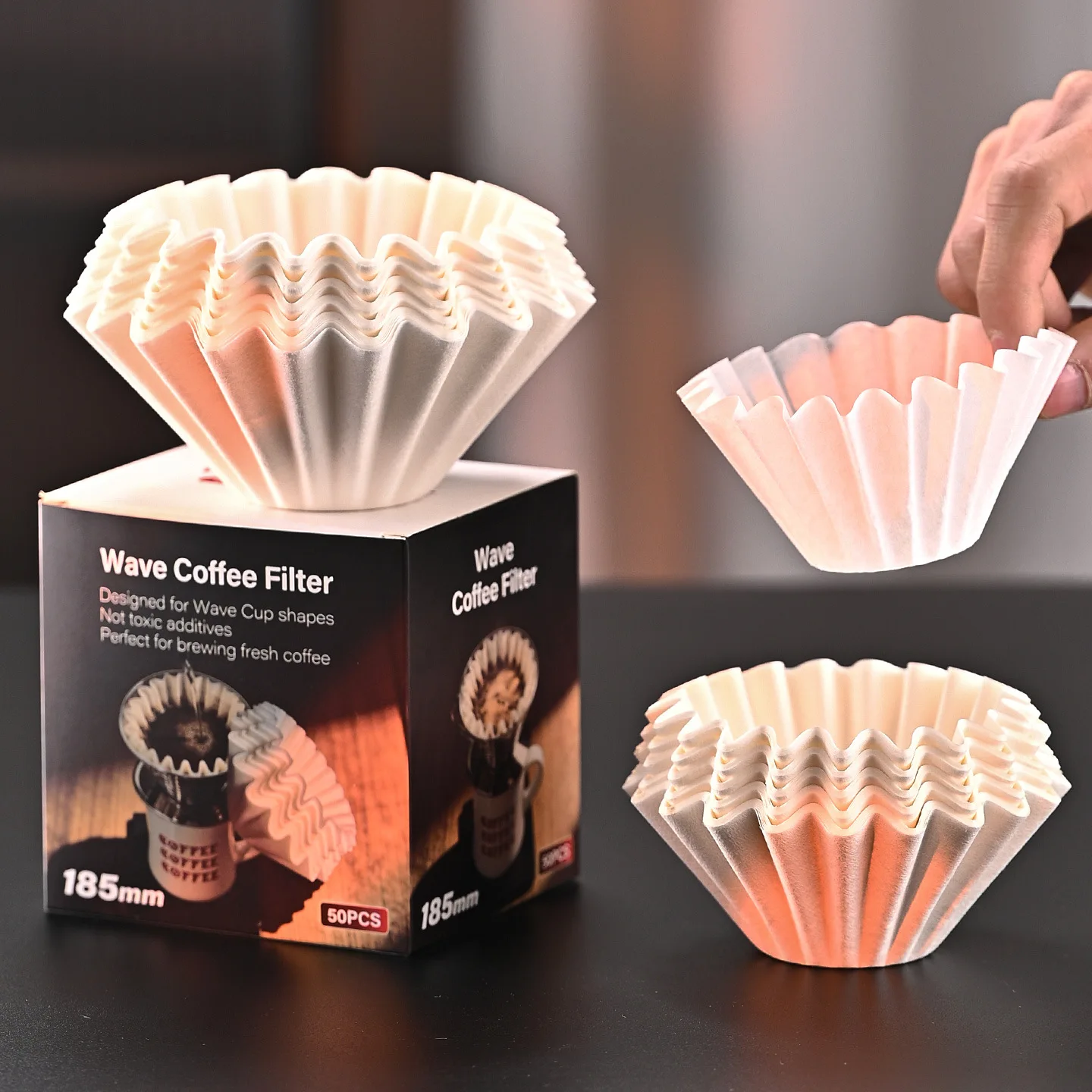 Pour Over Coffee Paper Filters Wave Shaped Unbleached Disposable Filters for Drip Coffee Maker and Home Barista Use
