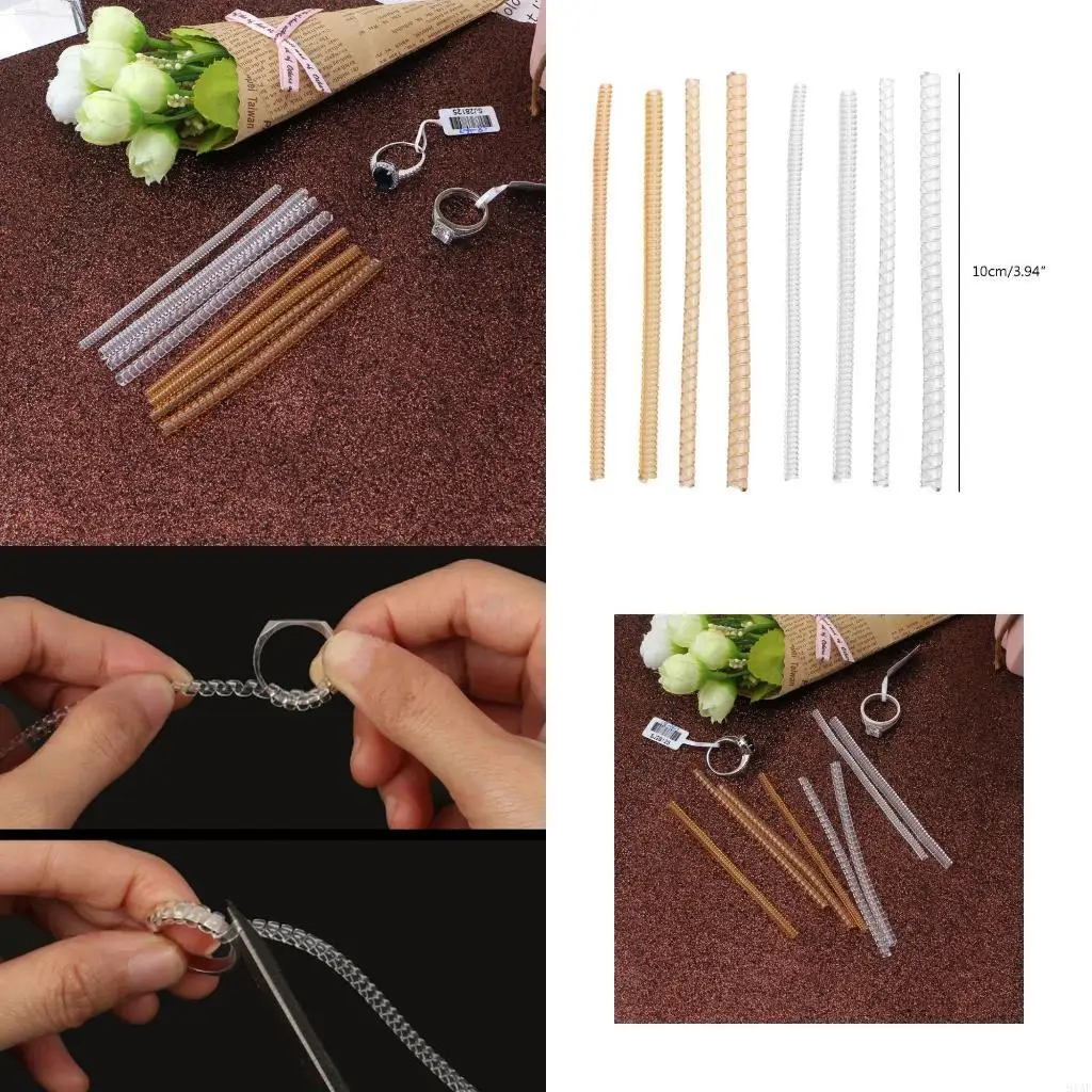 91AF 8 Pieces Clear Plastic Wide Thin Band Resizer Ring for Making Jewelry Guards
