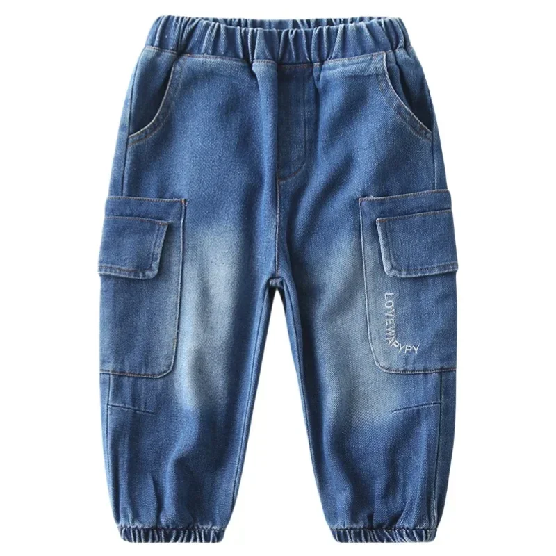 

New 2025 Spring Autumn Boys Fashion Jeans Child Casual Big Pocket Solid Denim Pants Long Trousers Classic Jeans for 2-6 Years