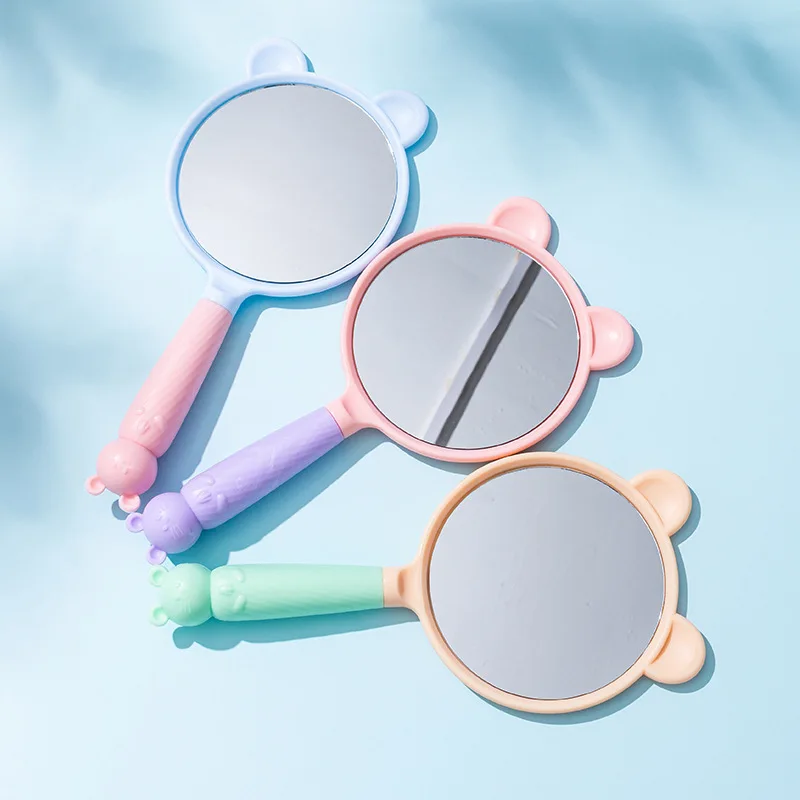 1pc Mini Cute Cat Makeup Mirror Outing Travel Portable Plastic Handle Mirror Girls Make-Up HD Small Round Mirror Makeup Tools