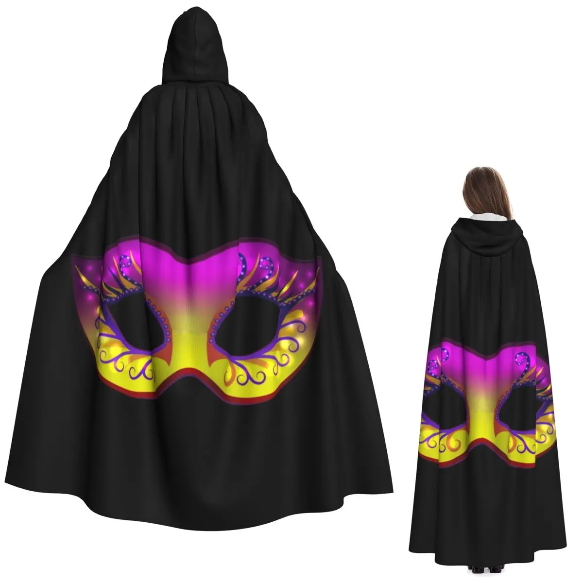 

Mardi Gras Long Hooded Cloak Witch Medieval Costume Cosplay Cape HalloweenCoat Adult Unisex