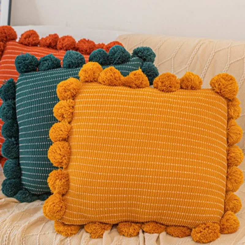 45X45cm Woolen Ball Knitting Sofa Cushion Cover Colorful Comfortable Pillowcase Machine Washable Durable Breathable Pillowslip