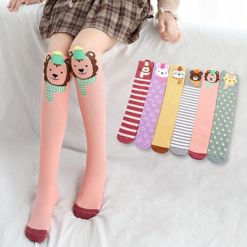 1pair children socks long socks girls cartoon knee socks free size foe 3-12 years child