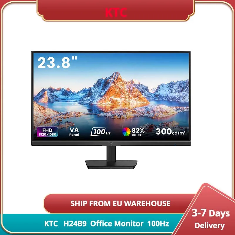 KTC H24B9 Office Monitor 23.8 Inches,1920x1080(VA Panel),100Hz, 4000:1 dynamic contrast ratio, 99% sRGB Color Gamut, 16.7 Million Color Depth, 300 cd/m², Low Blue Light, VGA Port, HDMI 1.4 Port, DC