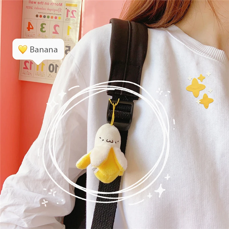 Cartoon Plush Banana Keychain On Backpack Hairy Kawaii Banana Pendant For Women Men Kid Toy Doll Key Chain Bag Car Keyring Gift