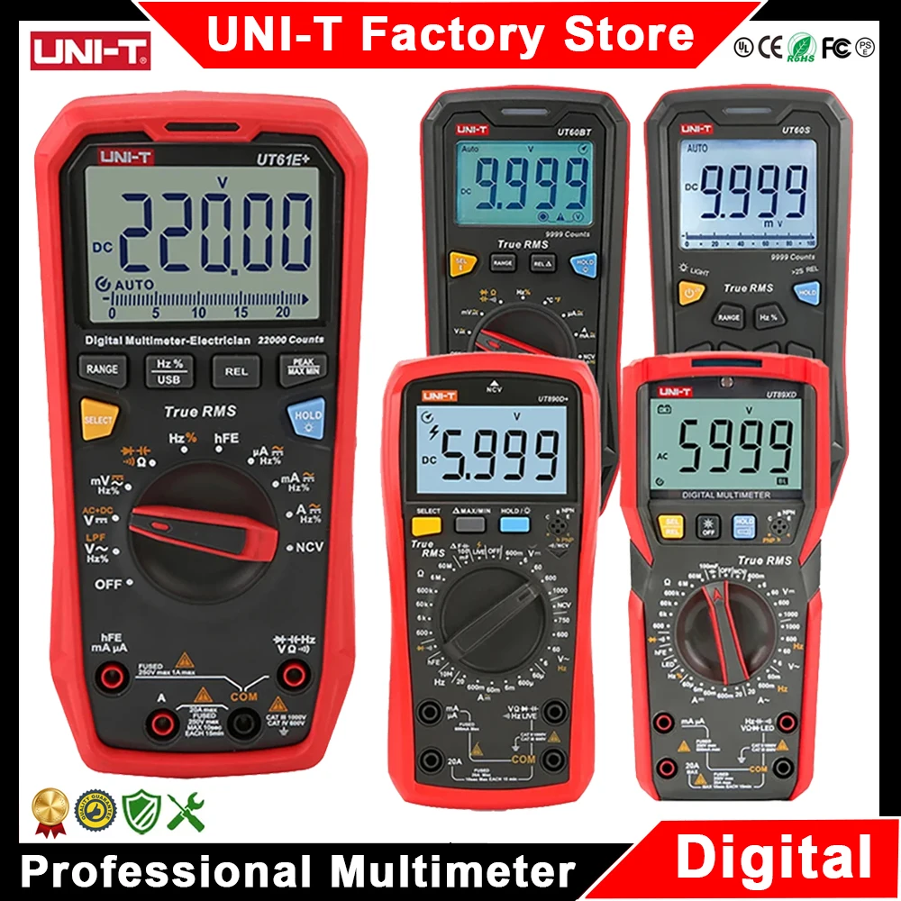 UNI-T UT89XD UT890C UT61E Plus مقياس متعدد ذكي رقمي بوليمر كهربائي تستر الفولتميتر مقياس التيار الكهربائي المهنية
