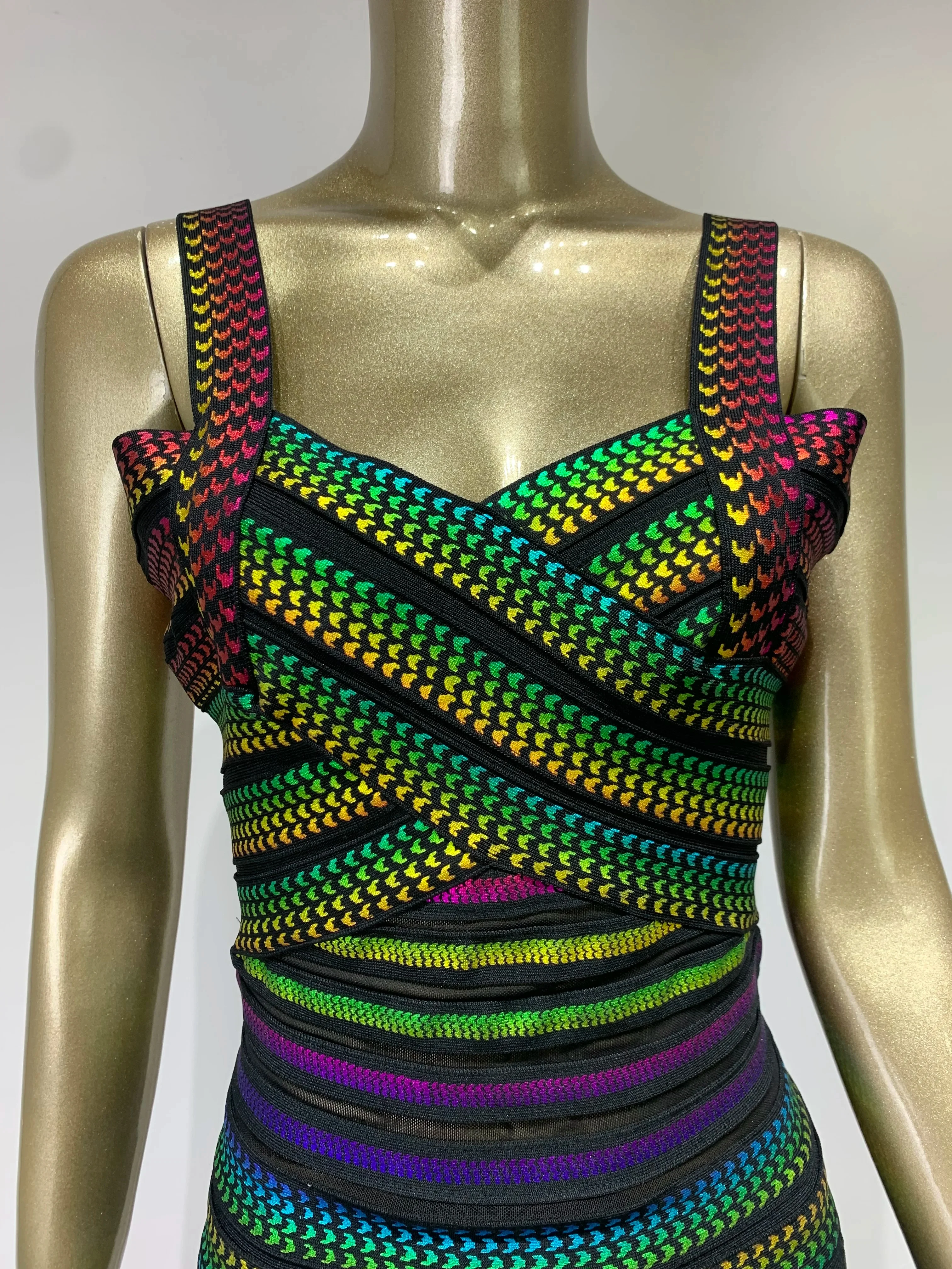 Mini robe bandage pied-de-poule pour femme, col en V, dos nu, imprimé, batterie, robe élégante, soirée club, robe de Rh, sexy, le plus récent, 2024