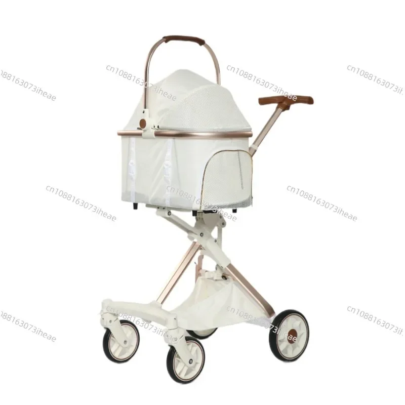 Customized Luxury Aluminium Tube Dog Trolley Cart Linen Fabric Detachable Pet Stroller For Small Dogs