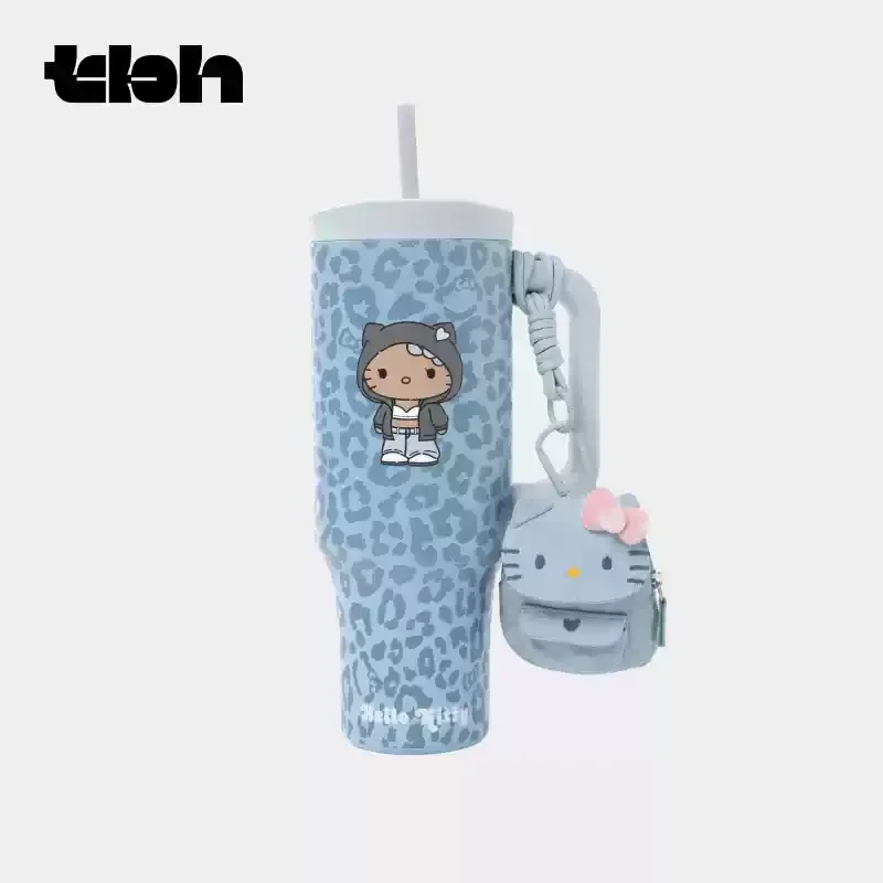 TBH Leopard Print Kitty Series Straw Thermos Cup Travel Sports
