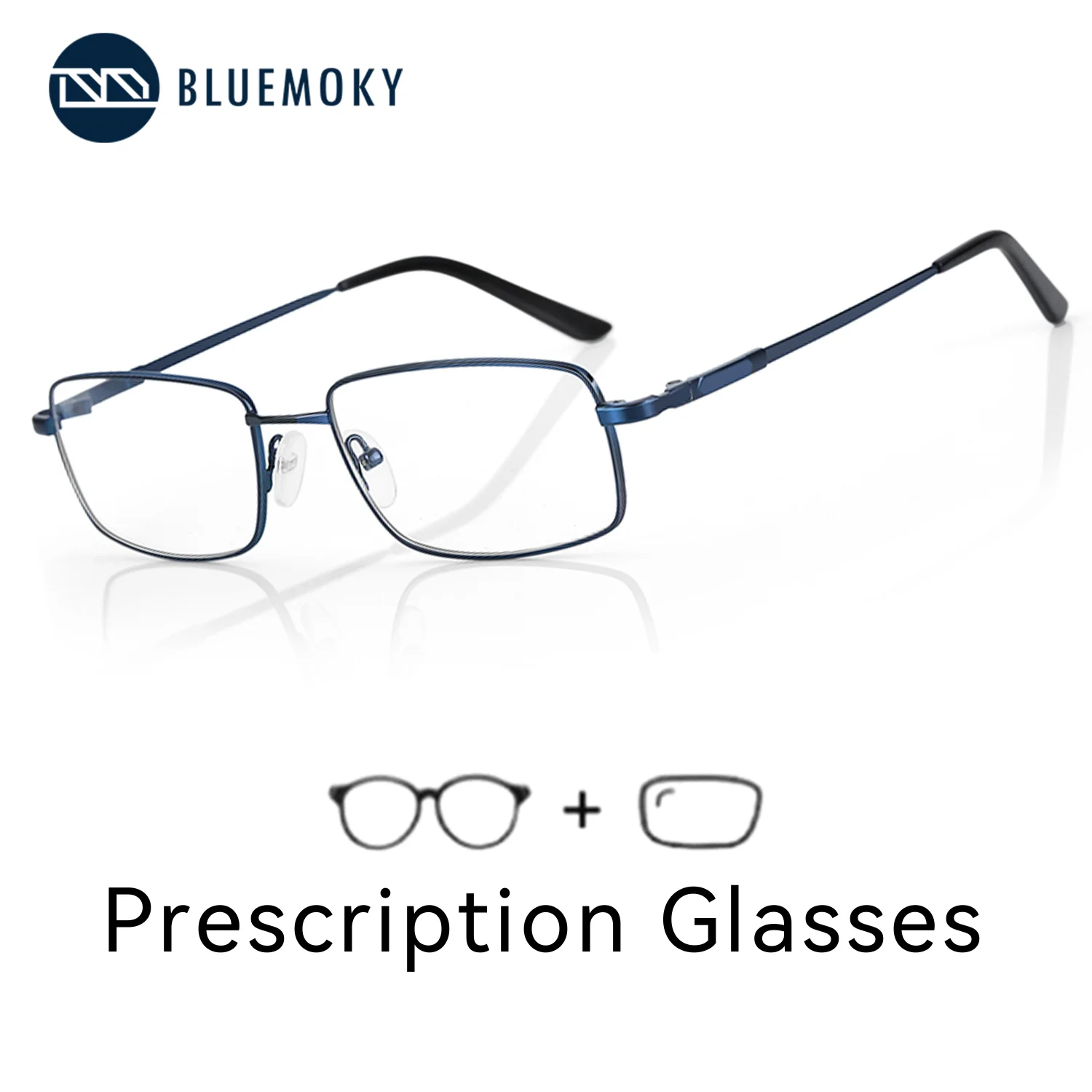 BLUEMOKY Fashion Metal Full Frame Rectangular Prescription Men's Anti Blue Light, Progressive Optical Glasses