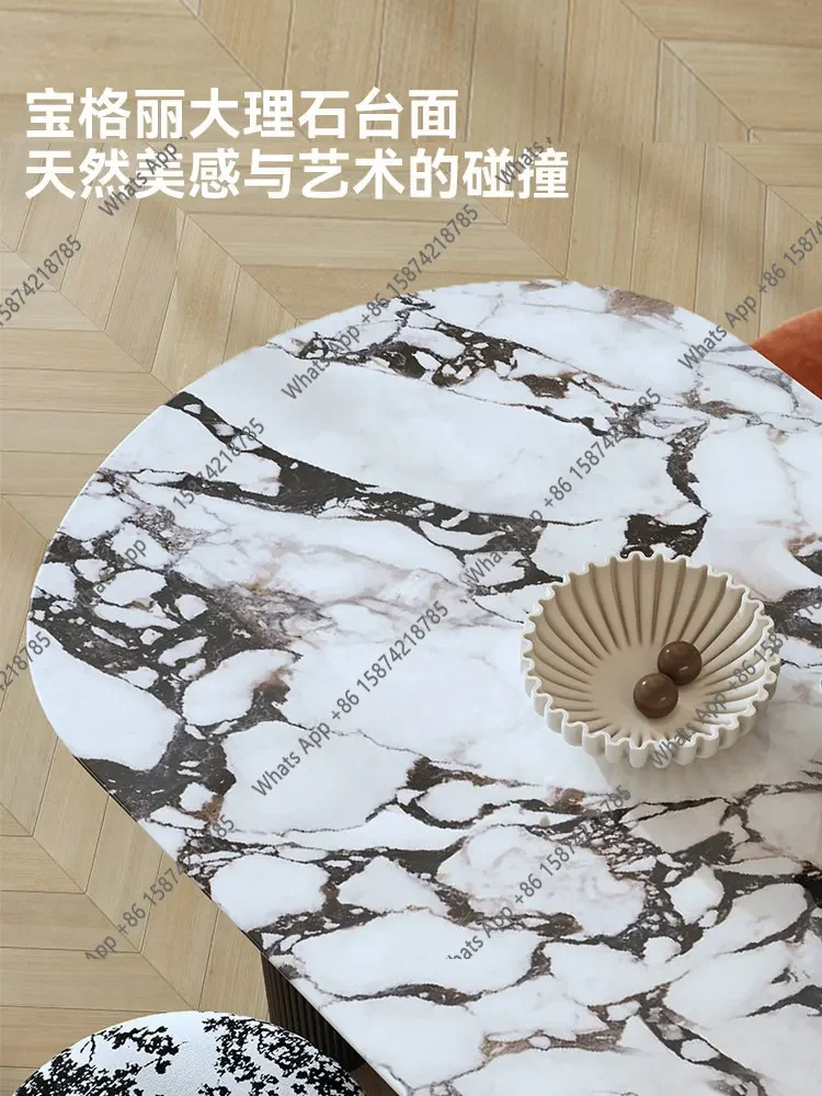 X25 French Dining Table Marble Antique Natural Luxury Stone Retro Small Apartment Oval Dining Table High-end Modern