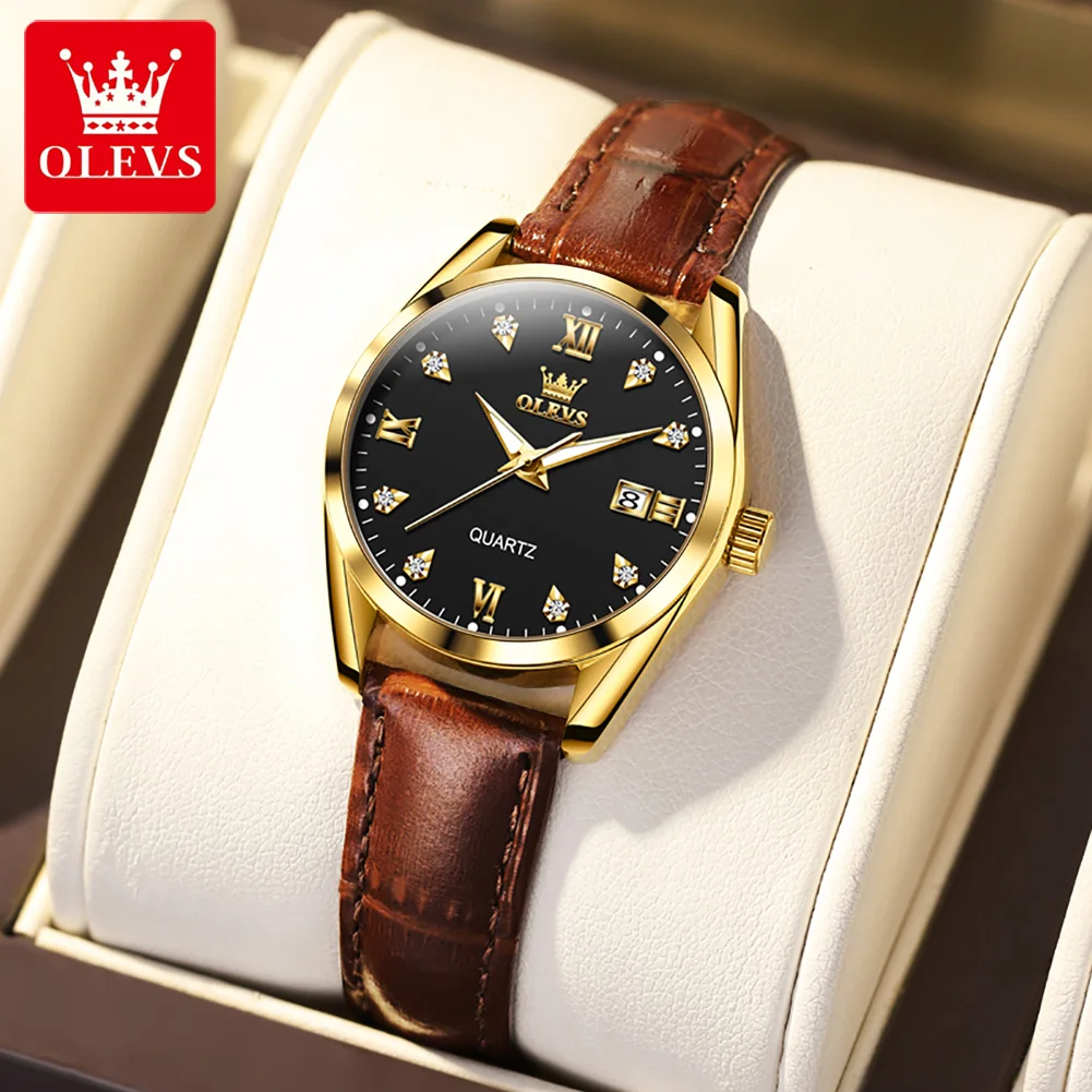 

OLEVS Classic Quartz Watch for Women Water Resistance Leather Strap Calendar Sports Business Women's Quartz Wristwatch 5522