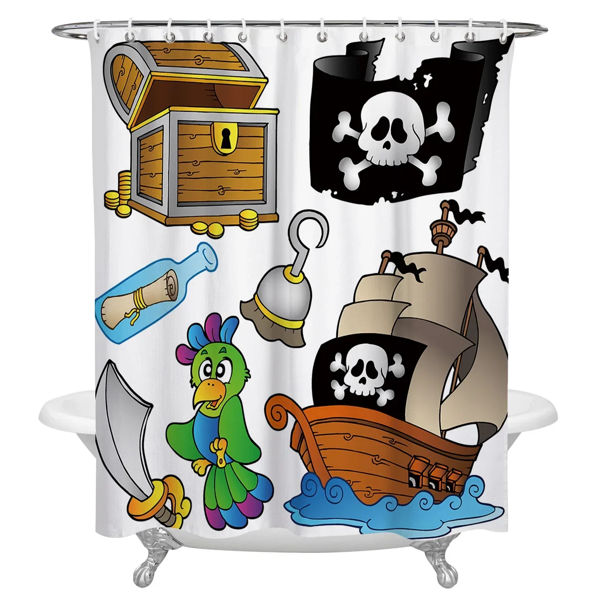 Pirate Ship Cartoon Parrot Waterproof Bathroom Decoration Shower Curtain With Hook Printed Bathtub Curtains Bathroom Accessories