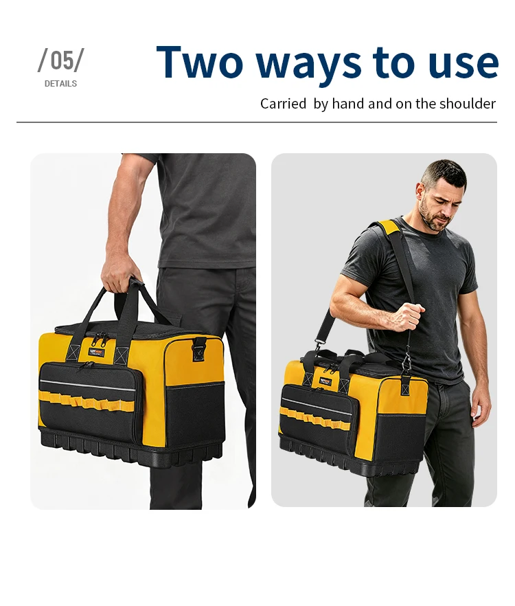 TUFFWORX Werkzeugtasche mit festem Boden, robuste Werkzeugtasche mit mehreren Fächern, Werkzeugtasche mit verstellbarem Schultergurt – Detail 6