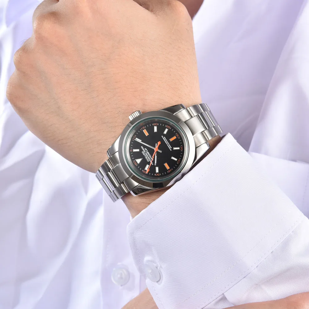 ساعة رجالية فاخرة 39 ملم nh35 بمينا NH35 مضيئة 28.5 ملم وهيكل Air_King من الفولاذ المقاوم للصدأ وحركة أوتوماتيكية NH35 يابانية