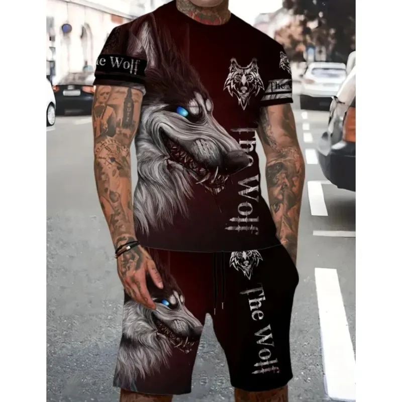 2025 New Fun Animal 3D Printed Men's T-shirt Shorts Set Summer Daily Leisure Outdoor Sports Wear