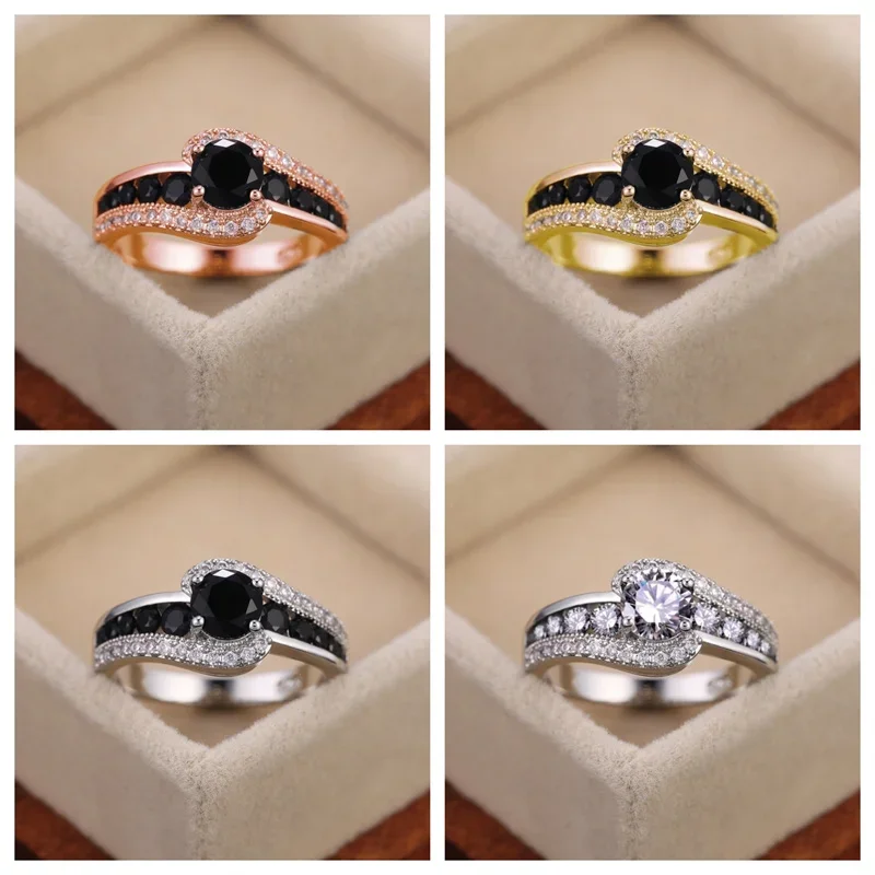 New Special-interest Black Stone Women Wedding Ring Dazzling Crystal Zircon Delicate Gift Top Quality Female Classic Jewelry