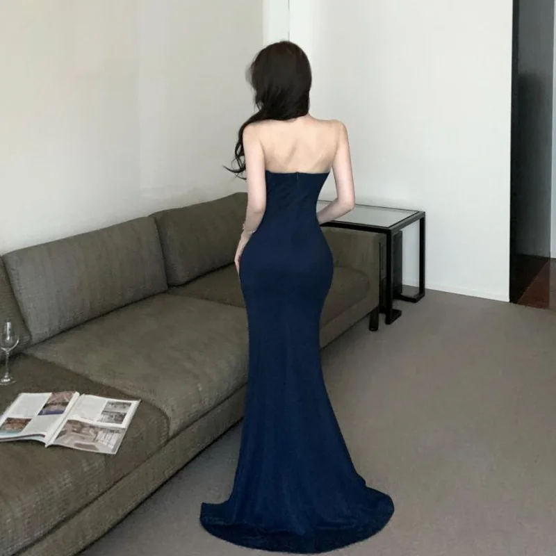 الفرنسية أناقة روز تصميم الدانتيل المرقعة الجانب الشق Bodycon حورية البحر تنورة للنساء سليم الفاخرة المتخصصة ثوب مسائي رداء